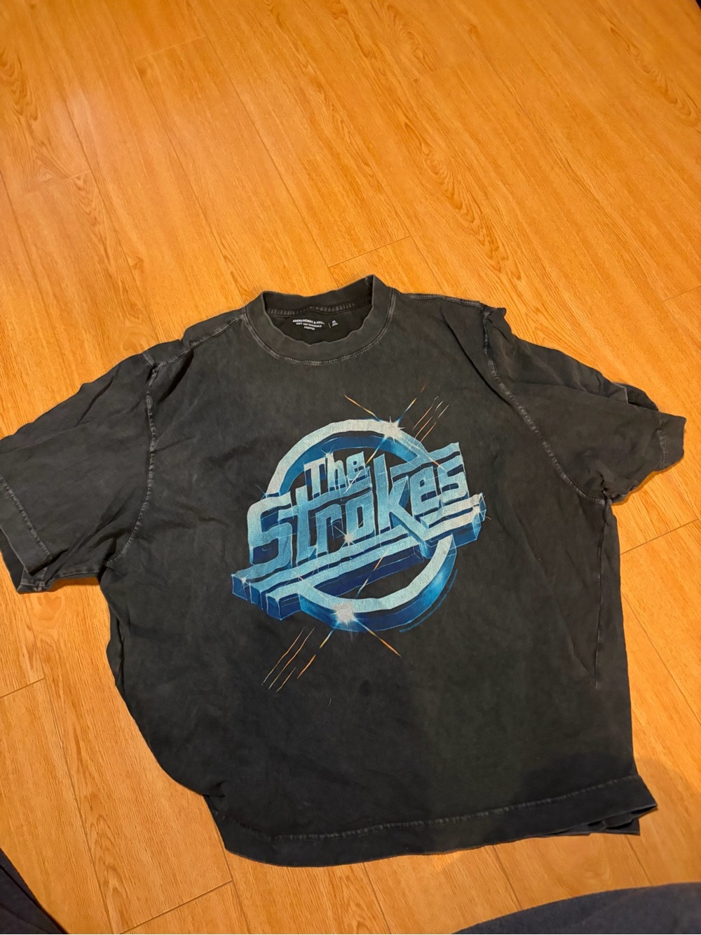 Abercrombie & Fitch Black Tee with Blue Band Logo